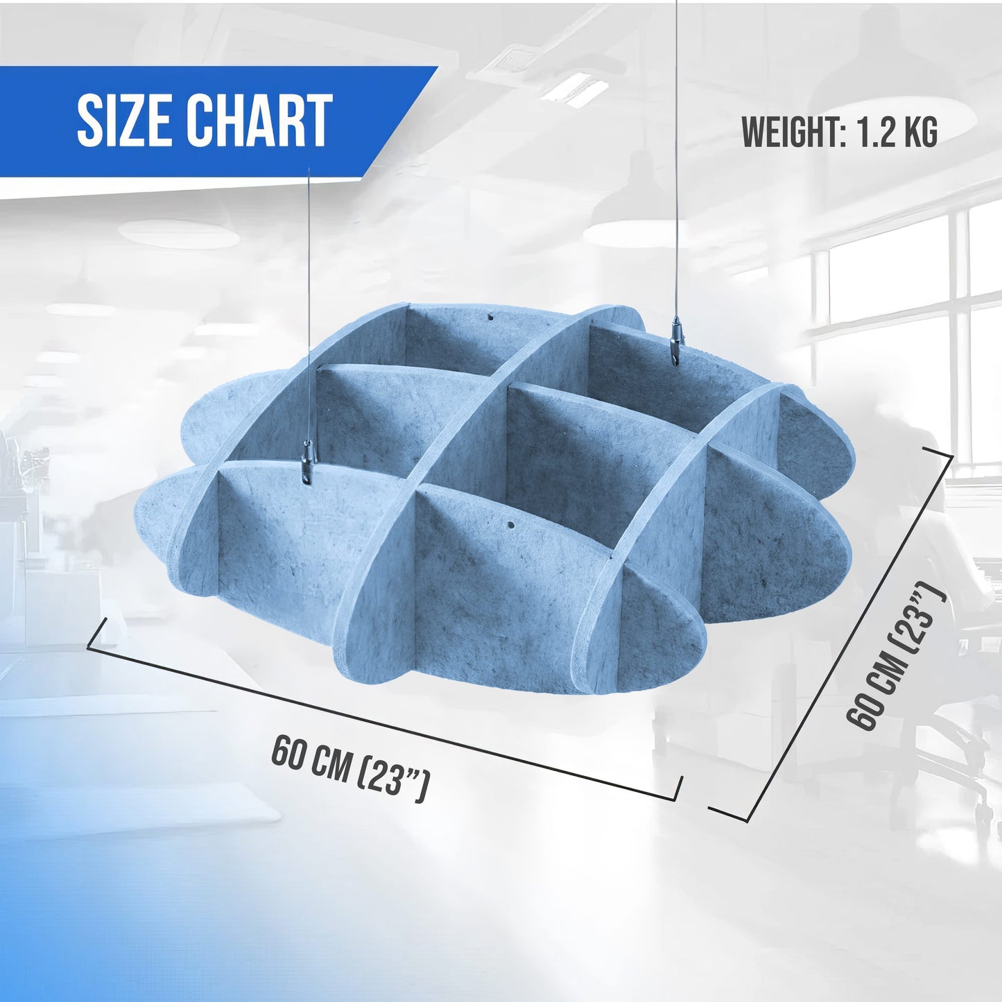 Arrowzoom EchoArt Elegant Sound Absorbers Hanging Ceiling Panels Greyish Blue - KK1463 Blue / 60 x 60 cm (23 x 23")