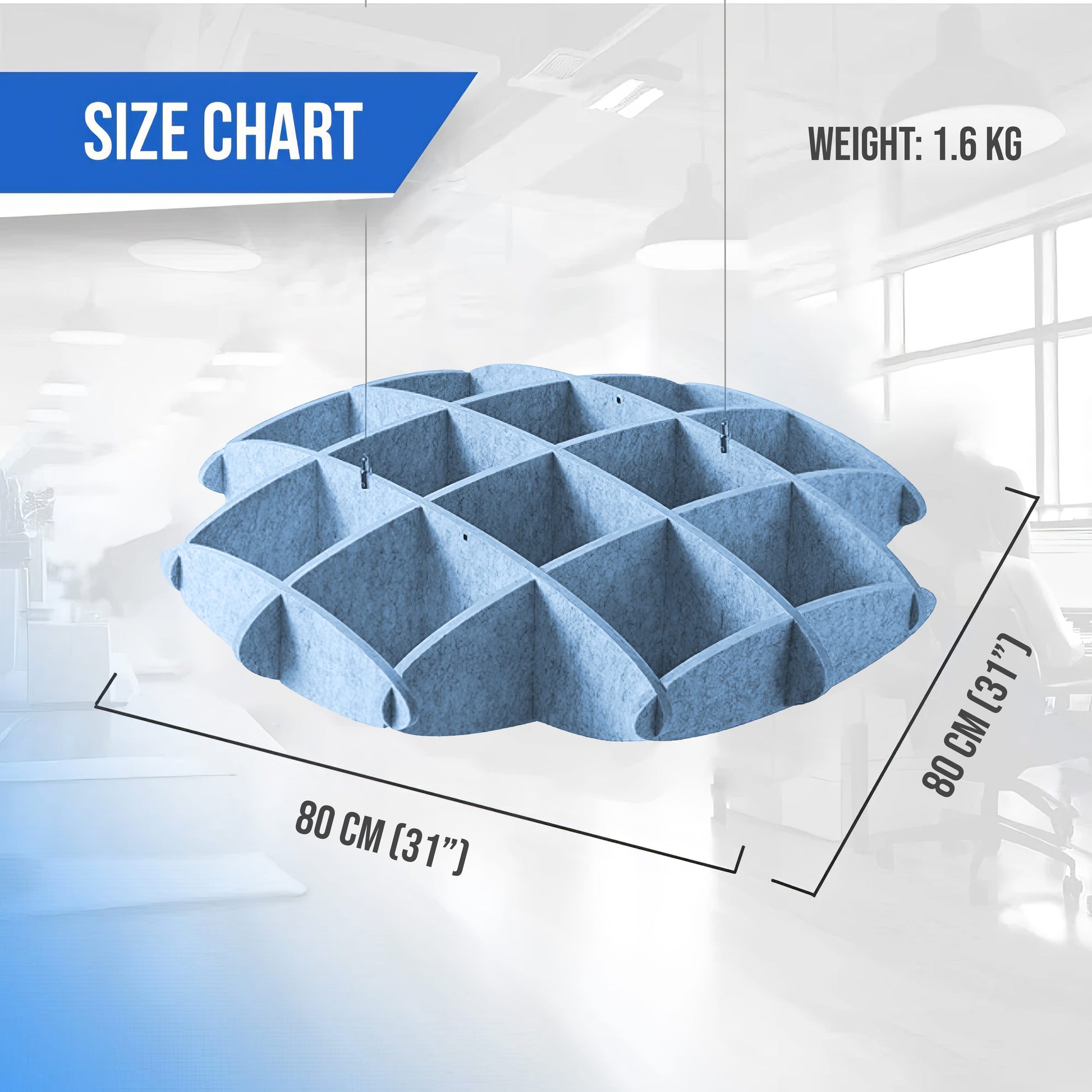 Arrowzoom EchoArt Elegant Sound Absorbers Hanging Ceiling Panels Greyish Blue - KK1463 Blue / 80 x 80 cm (31 x 31")