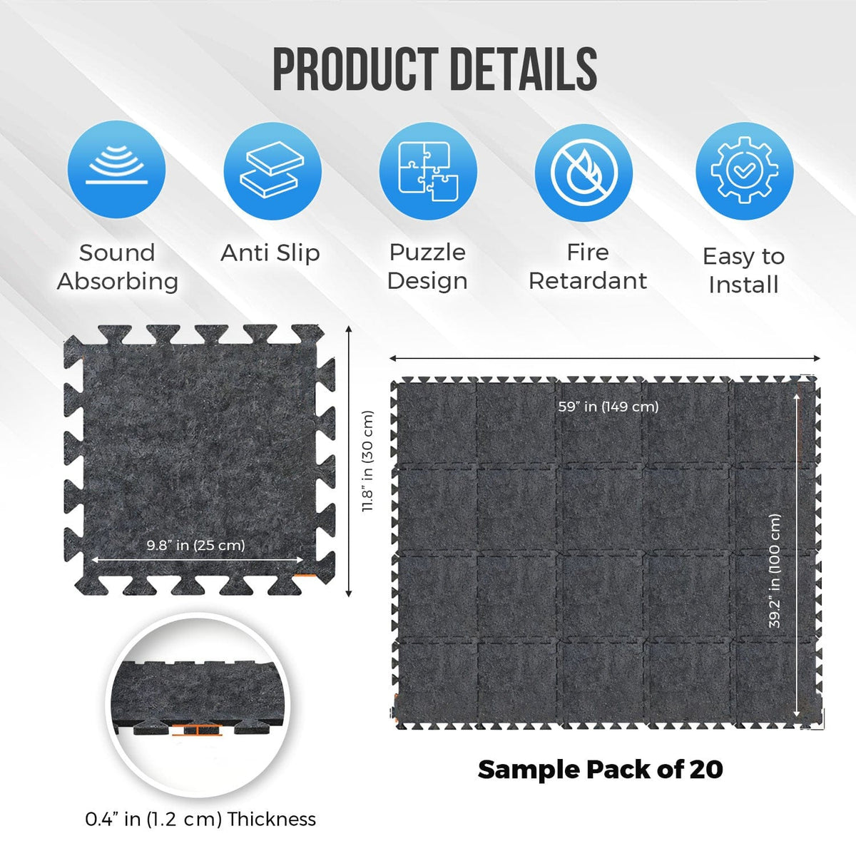 Arrowzoom Sound Absorbing Interlocking Puzzle Floor Mats - KK1470