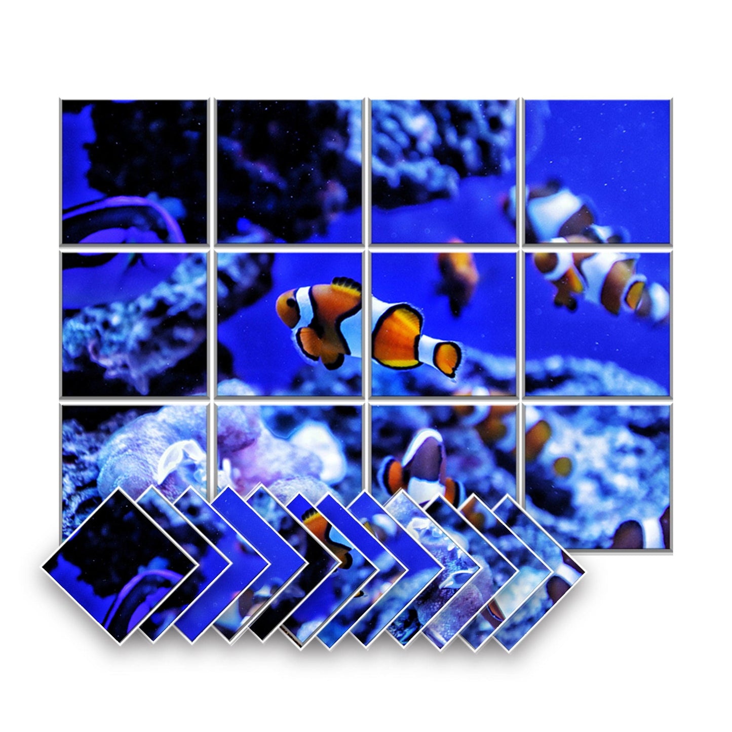 Arrowzoom Aquarium Self-Adhesive Felt Art Wall Panels - KK1402 Design A / 12 Pieces - 120 x 90 cm / 47.2 x 35.4 in