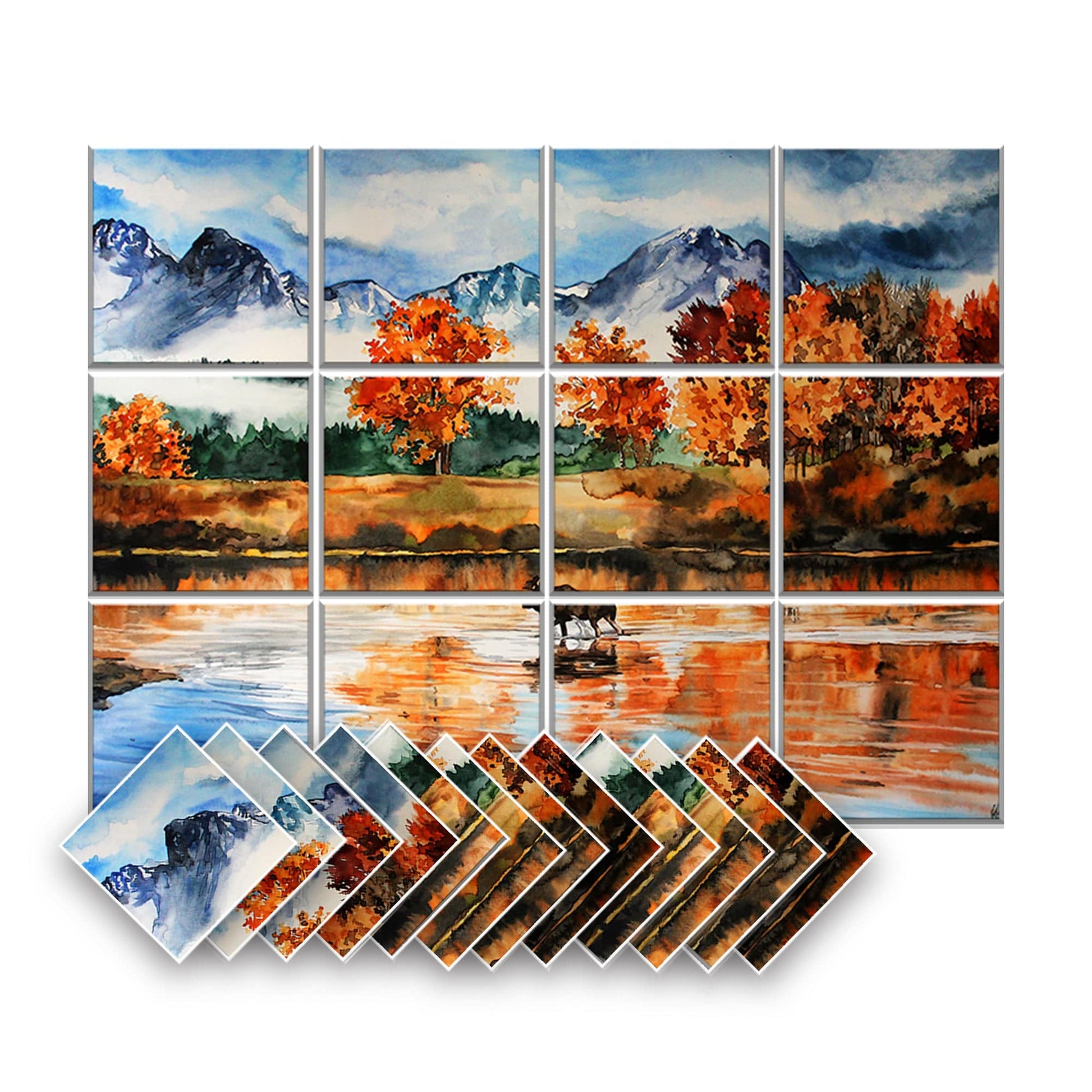 Arrowzoom Artwork Self-Adhesive Felt Art Wall Panels - KK1398 Design A / 12 Pieces - 120 x 90 cm / 47.2 x 35.4 in