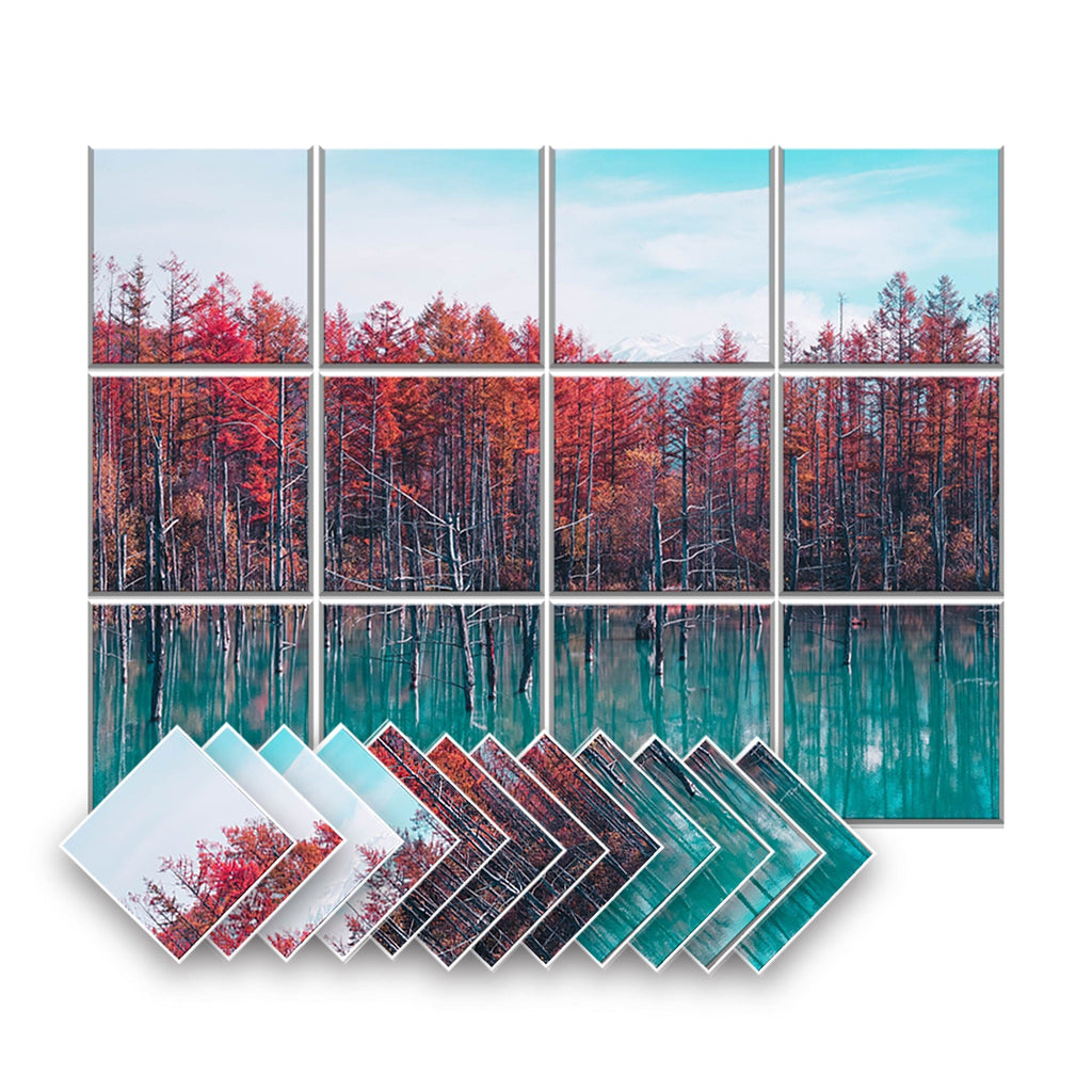 Arrowzoom Landscapes Self-Adhesive Felt Art Wall Panels - KK1395 Design A / 12 Pieces - 120 x 90 cm / 47.2 x 35.4 in