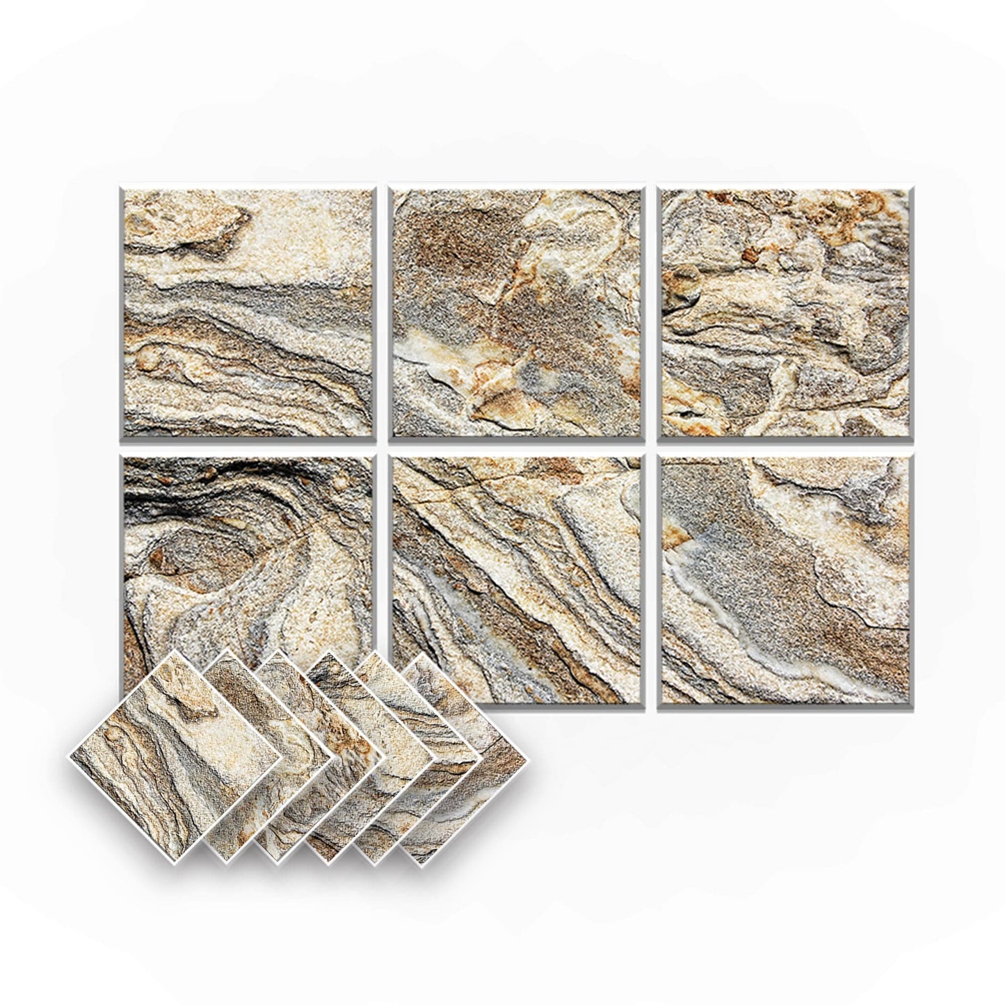 Arrowzoom Marble Self-Adhesive Felt Art Wall Panels - KK1396 Design A / 6 Pieces - 90 x 60 cm / 35.4 x 23.6 in