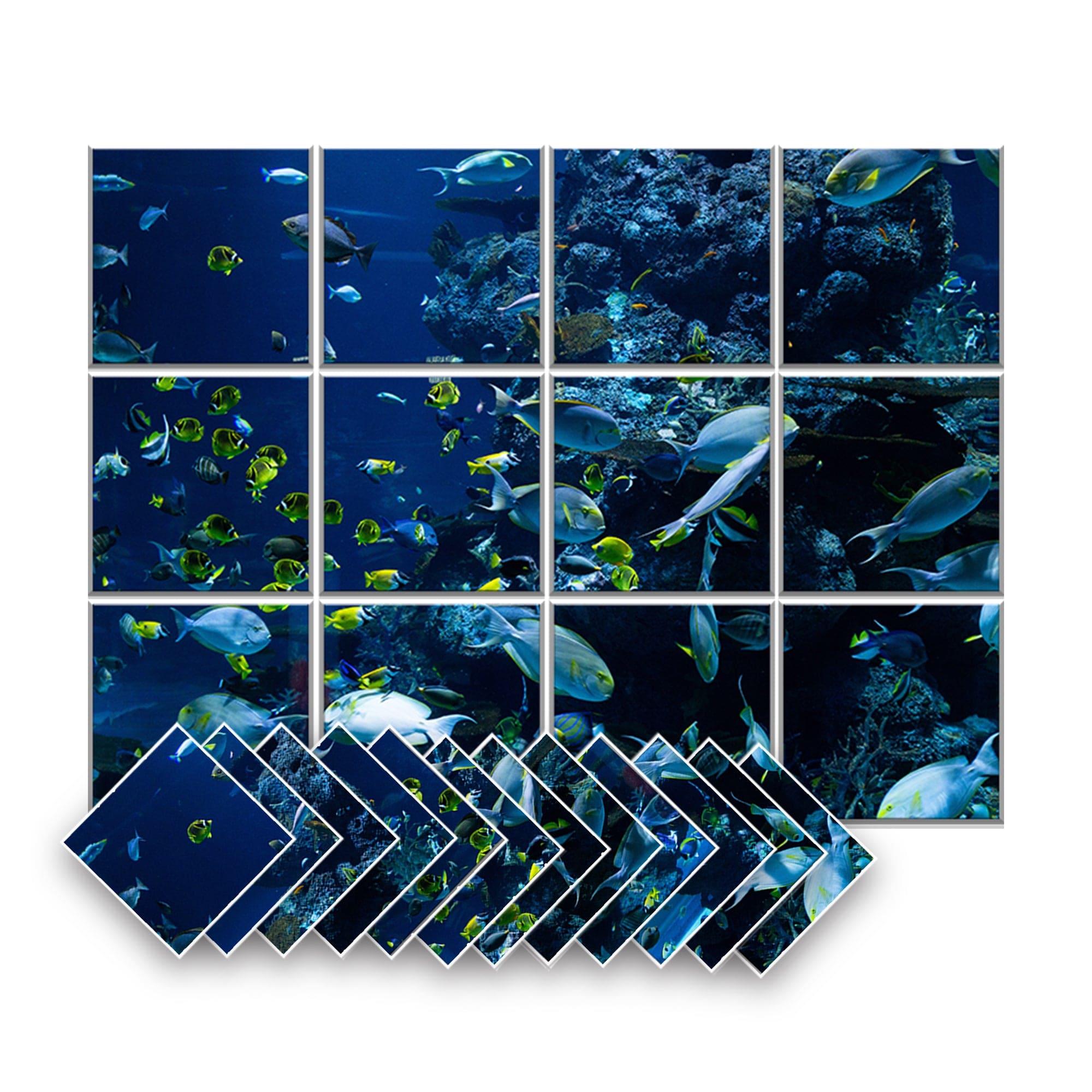 Arrowzoom Aquarium Self-Adhesive Felt Art Wall Panels - KK1402 Design C / 12 Pieces - 120 x 90 cm / 47.2 x 35.4 in