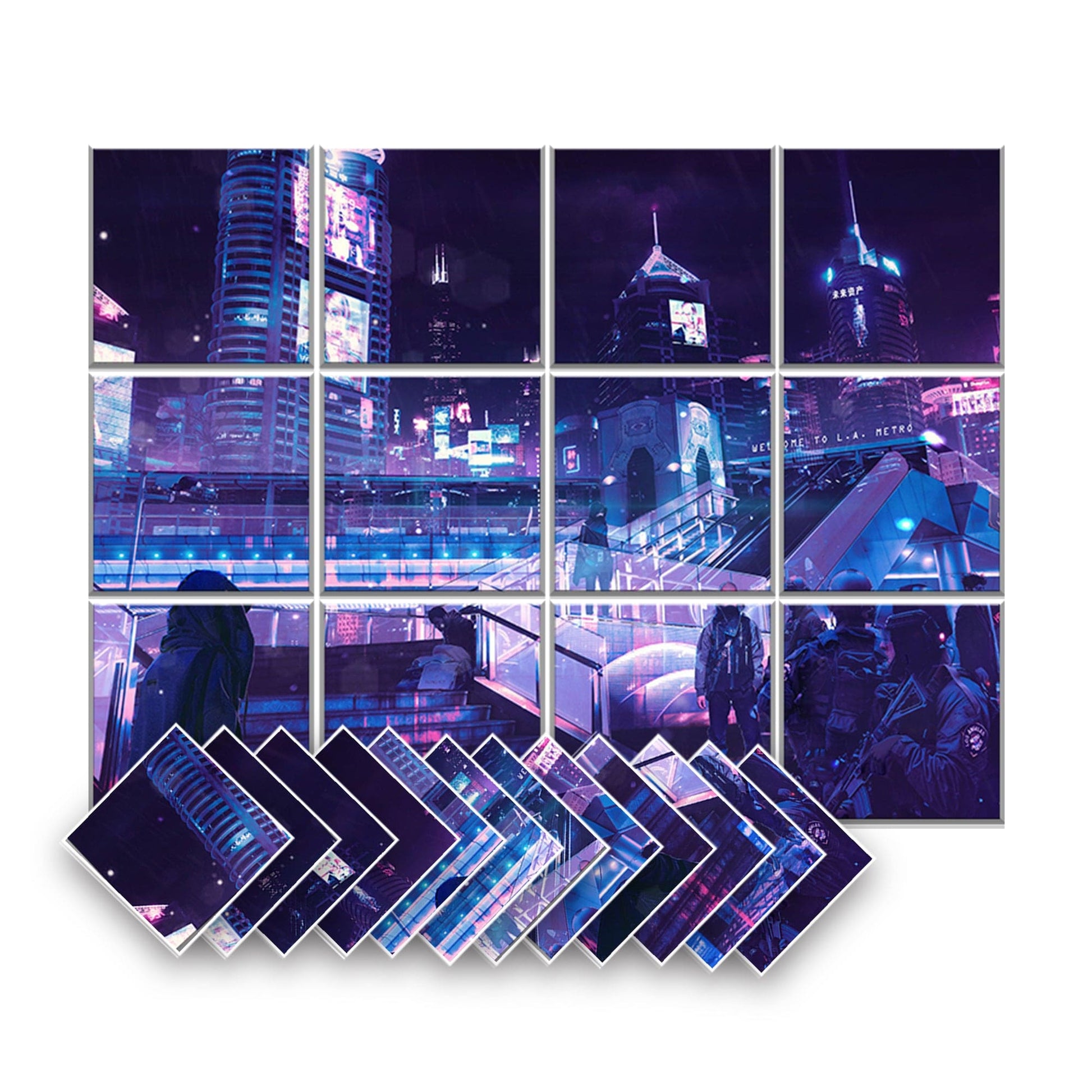 Arrowzoom Cyberpunk Self-Adhesive Felt Art Wall Panels - KK1399 Design D / 12 Pieces - 120 x 90 cm / 47.2 x 35.4 in