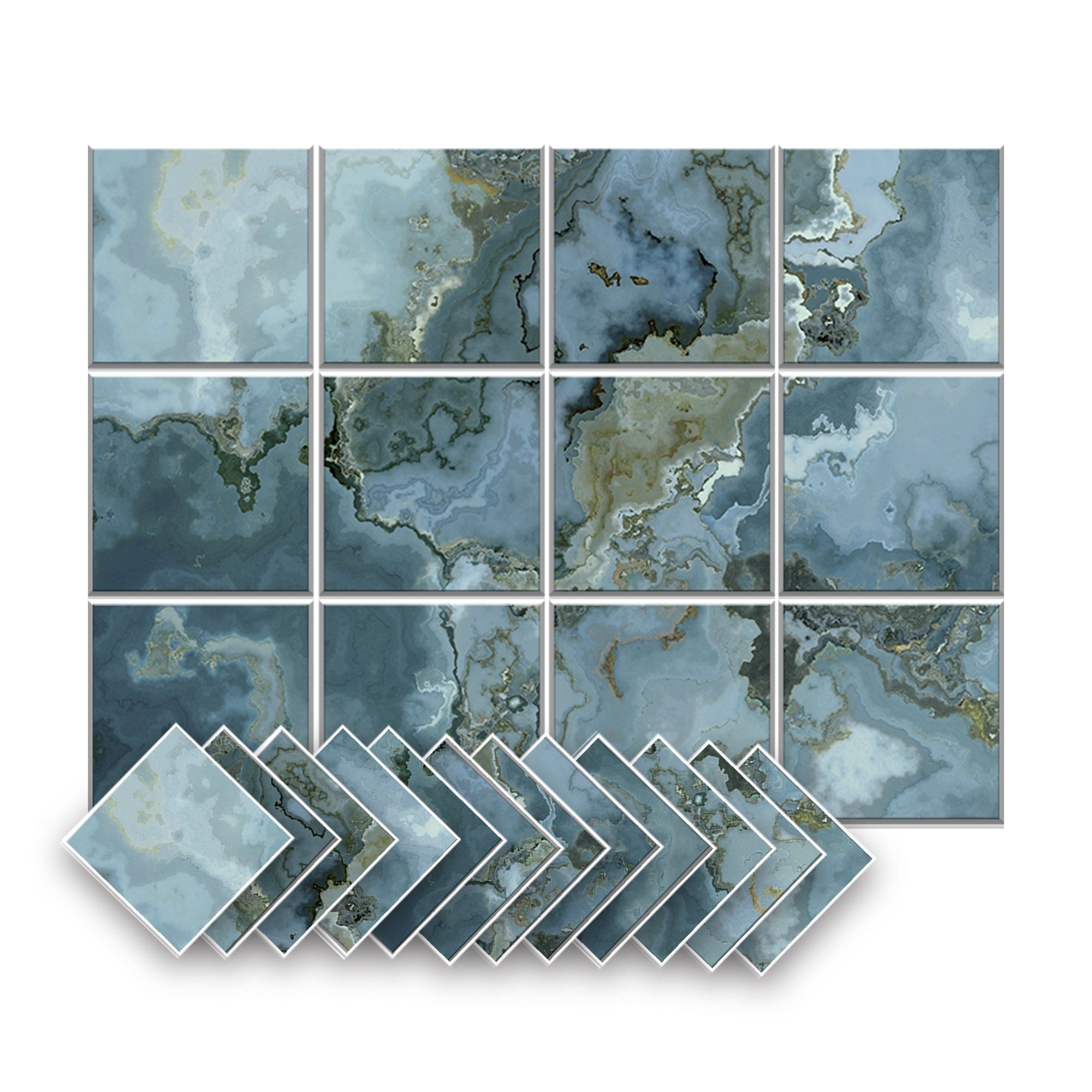 Arrowzoom Marble Self-Adhesive Felt Art Wall Panels - KK1396 Design D / 12 Pieces - 120 x 90 cm / 47.2 x 35.4 in
