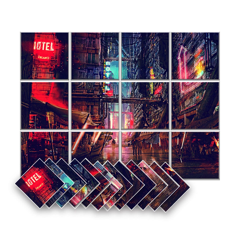 Arrowzoom Cyberpunk Self-Adhesive Felt Art Wall Panels - KK1399 Design E / 12 Pieces - 120 x 90 cm / 47.2 x 35.4 in