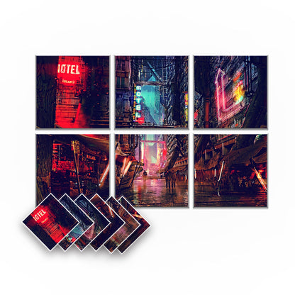 Arrowzoom Cyberpunk Self-Adhesive Felt Art Wall Panels - KK1399 Design E / 6 Pieces - 90 x 60 cm / 35.4 x 23.6 in