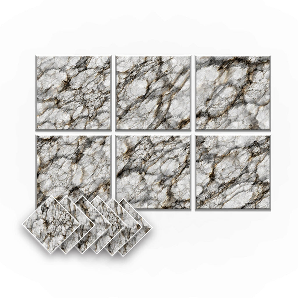 Arrowzoom Marble Self-Adhesive Felt Art Wall Panels - KK1396 Design E / 6 Pieces - 90 x 60 cm / 35.4 x 23.6 in