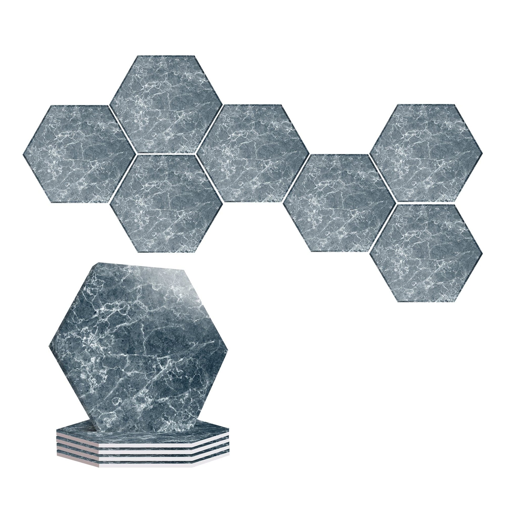 Arrowzoom Azure Frost Marble Printed Self-Adhesive Hexagon Felt Art Panels -KK1407