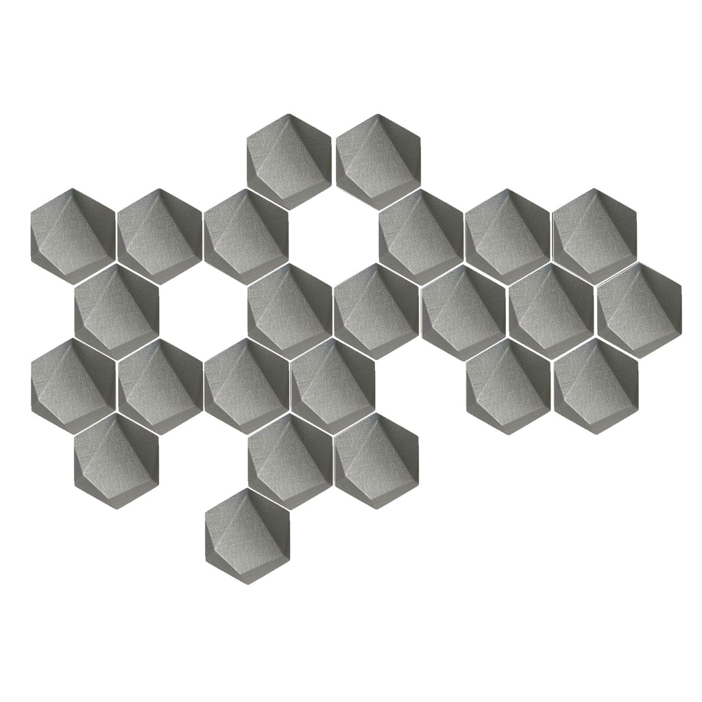 Arrowzoom 24 Pcs 3D Hexagon Adhesive Sound Absorbing Panels - KK1330 Gray / 3 cm