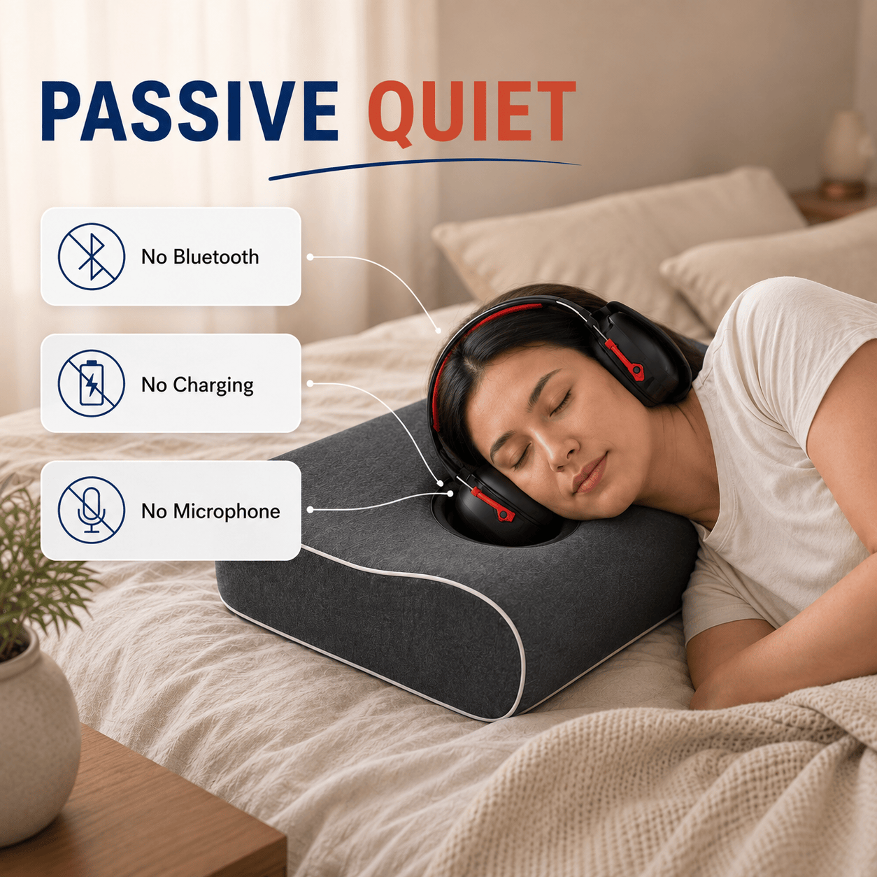 Arrowzoom Better Sleep 2 Ear Hole Memory Foam Pillow and Soundproof Ear Muffs KK1482
