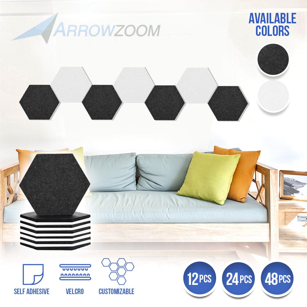 Arrowzoom Hexagon Felt Sound Absorbing Wall Panel - Black and White - KK1224
