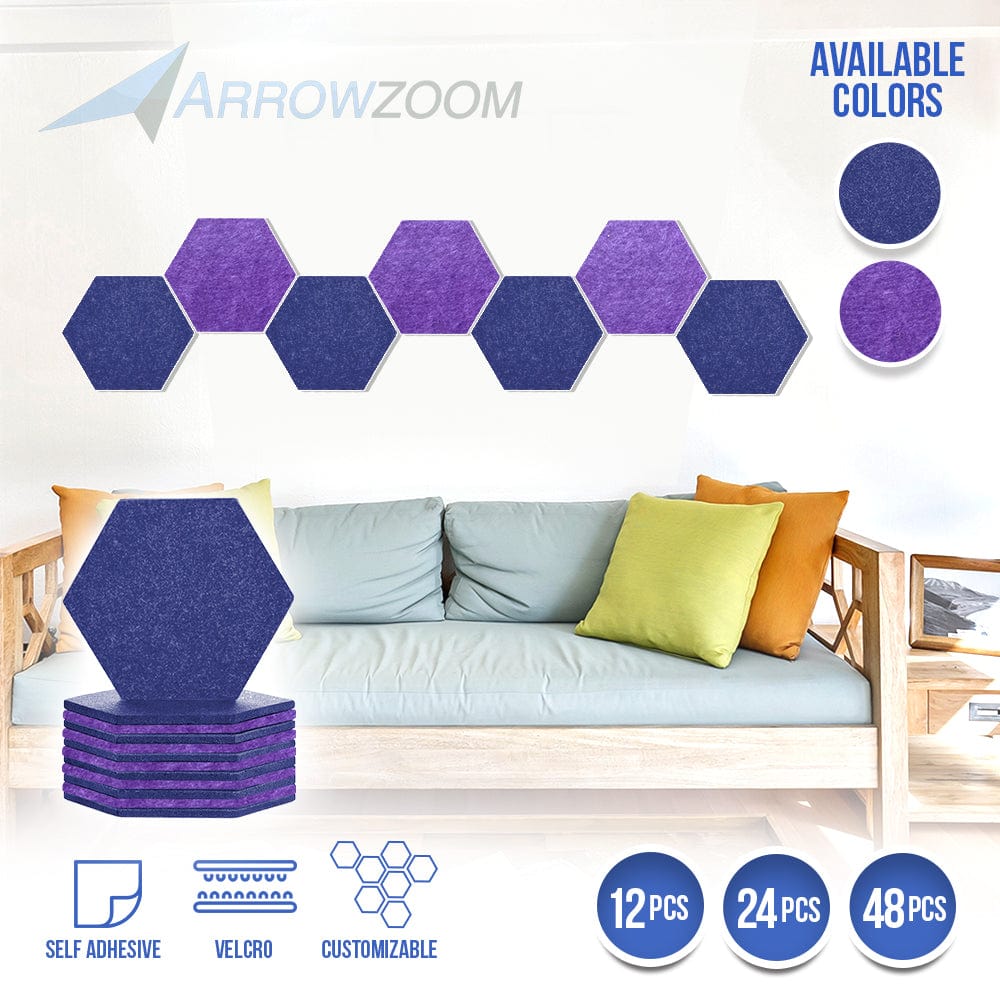 Arrowzoom Hexagon Felt Sound Absorbing Wall Panel - Blue and Burgundy - KK1224