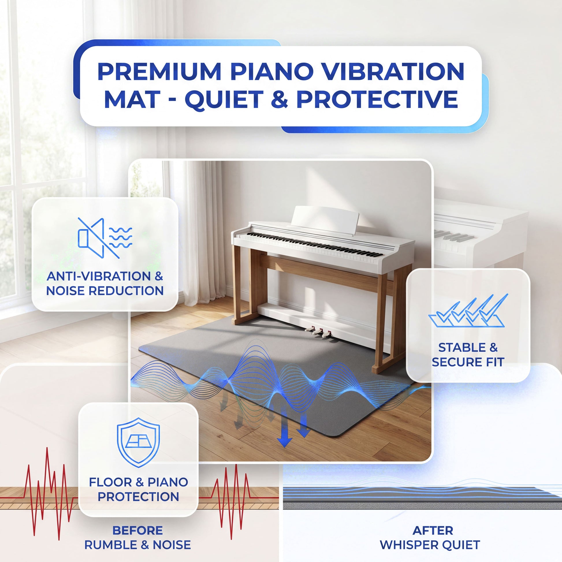 Soundproofing & Vibration Control Mats for Piano - Improve Acoustics Soundproofing & Vibration Control Mats for Piano - Improve Acoustics