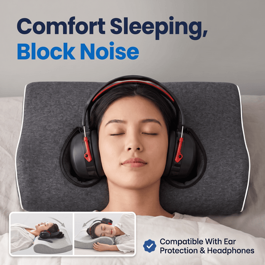 Arrowzoom Better Sleep 2 Ear Hole Memory Foam Pillow and Soundproof Ear Muffs KK1482 Pillow and Ear Muff Buddle