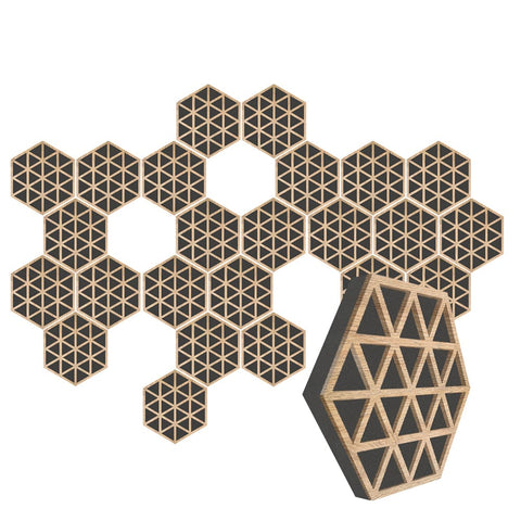 Arrowzoom™ Diffuse PRO Hexagonal Triangle Acoustic Wooden Panel - KK1404 24 Pcs - 29 x 29 x 5 cm /11.5 x 11.5 x 2 in