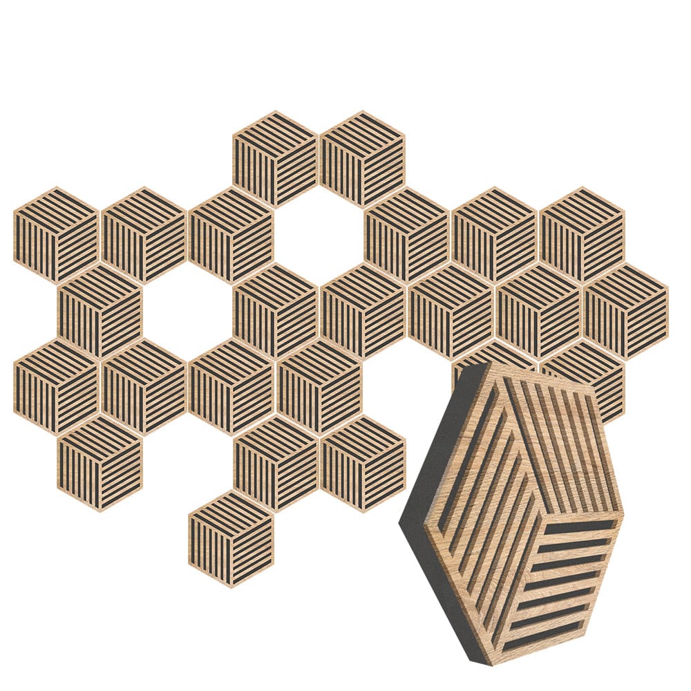 Arrowzoom™ Diffuse PRO Isometric Lines Acoustic Wooden Panel - KK1405 24 Pcs - 29 x 29 x 5 cm /11.5 x 11.5 x 2 in