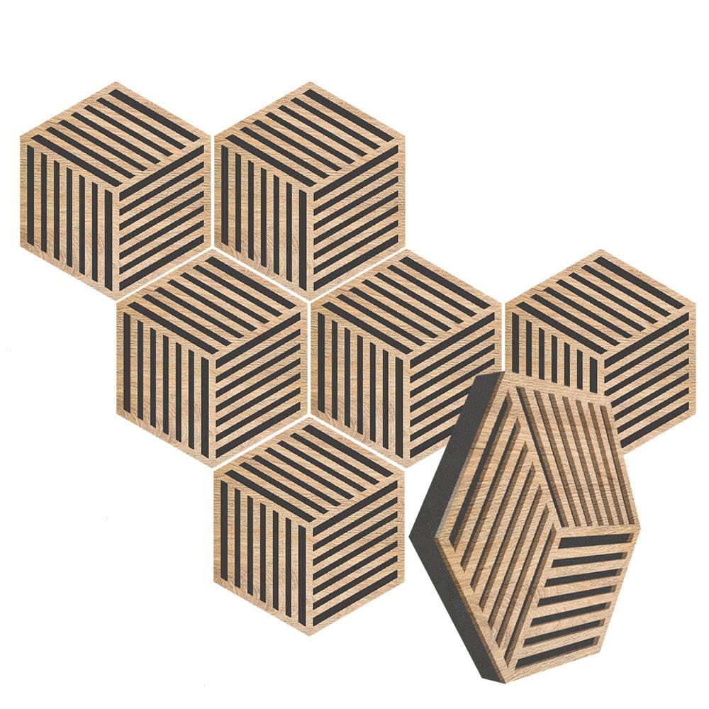 Arrowzoom™ Diffuse PRO Isometric Lines Acoustic Wooden Panel - KK1405 6 Pcs - 29 x 29 x 5 cm /11.5 x 11.5 x 2 in