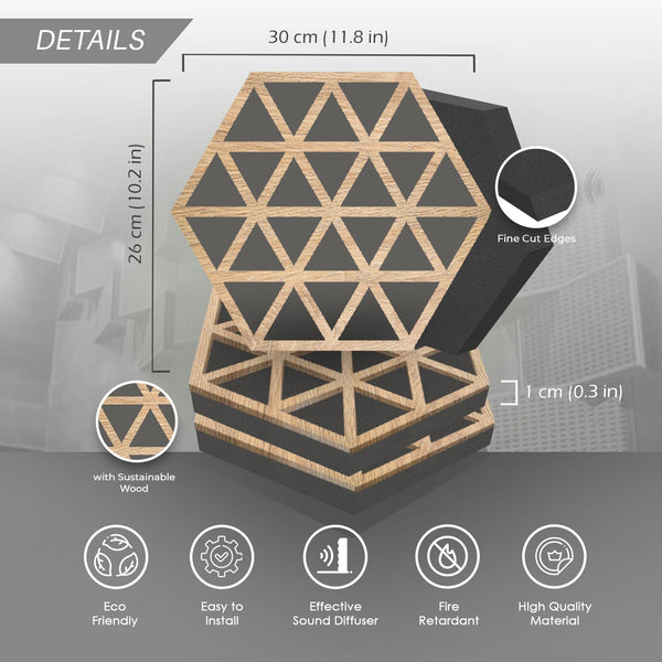 Arrowzoom™ Diffuse PRO Isometric Triangle Hexagon Felt Wooden Panel - KK1417