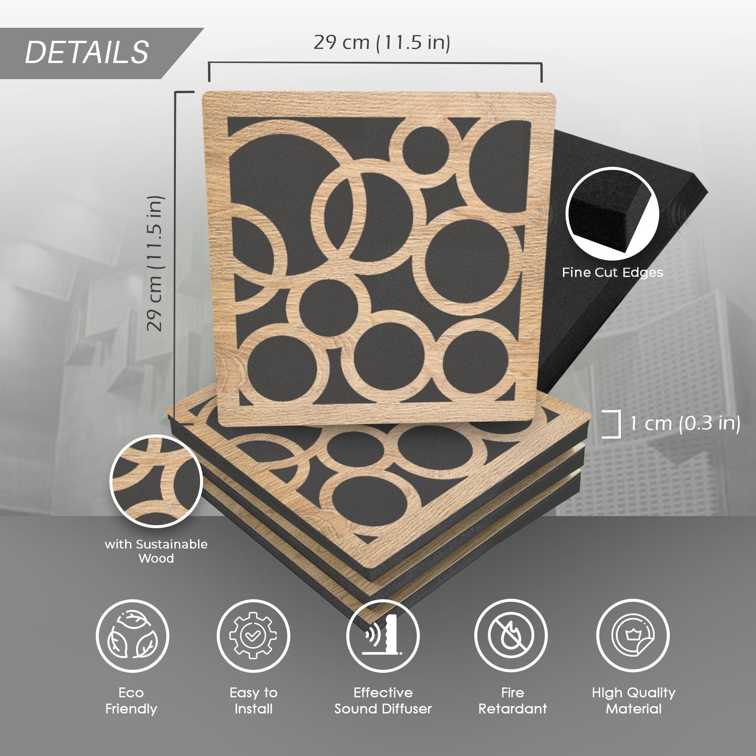 Arrowzoom™ Diffuse PRO Orbit Square Felt Wooden Panel - KK1307 ...