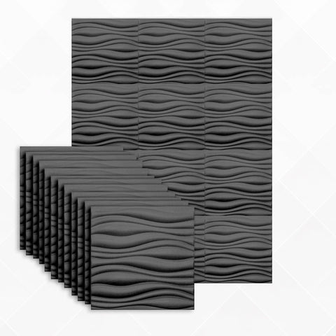 Arrowzoom Aesthetics Acoustics 3D Wave Polyester Felt Art Panels - KK1382 12 / Black / 30x30cm