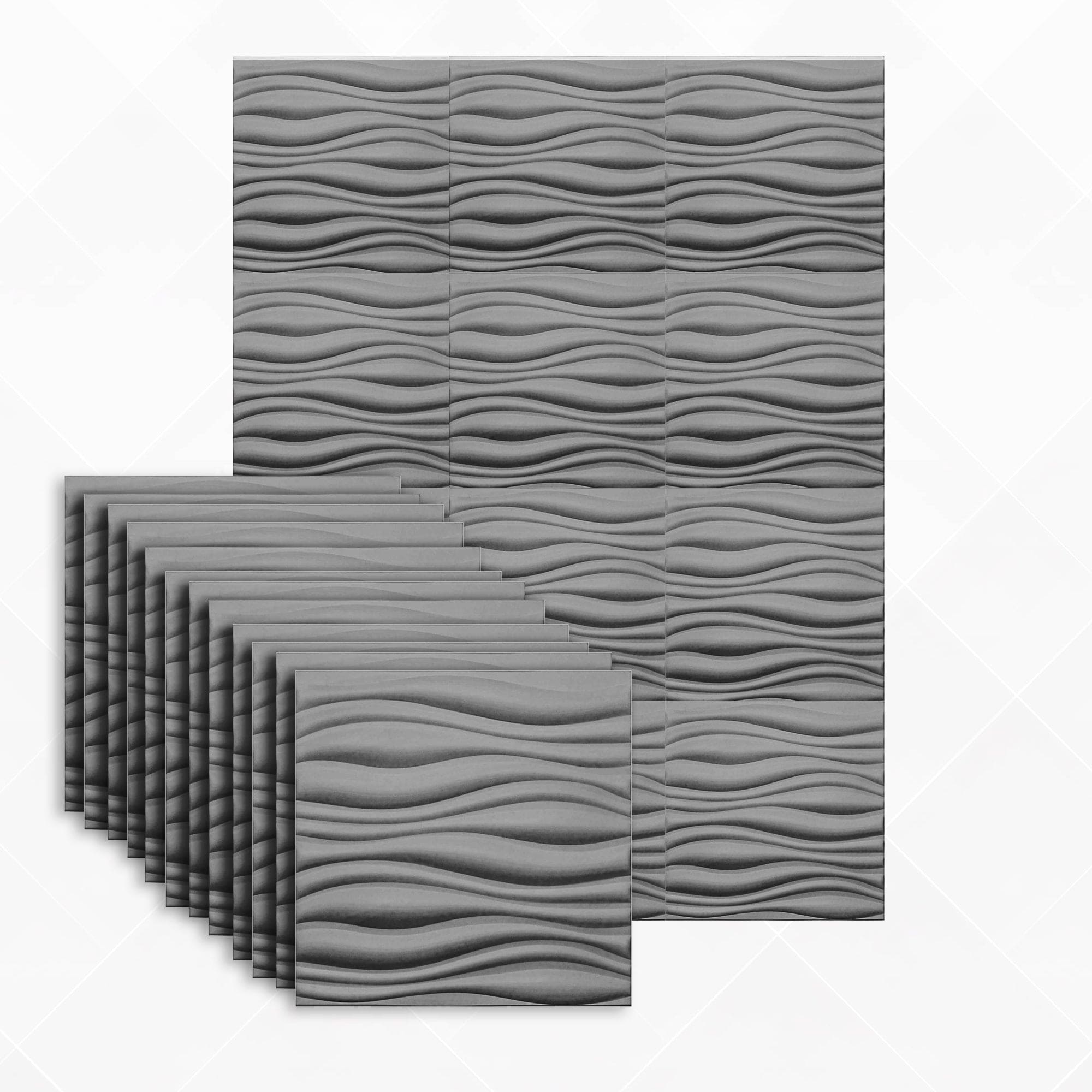 Arrowzoom Aesthetics Acoustics 3D Wave Polyester Felt Art Panels - KK1382 12 / Gray / 30x30cm