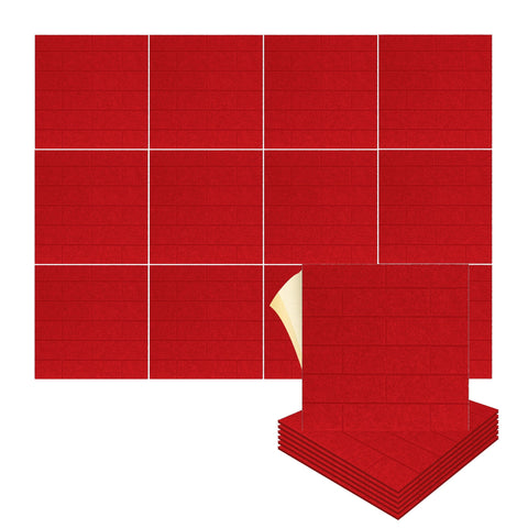 Arrowzoom Brick 3D Square Polyester Felt Art Adhesive Panels - KK1392 12 / Red / 30x30cm
