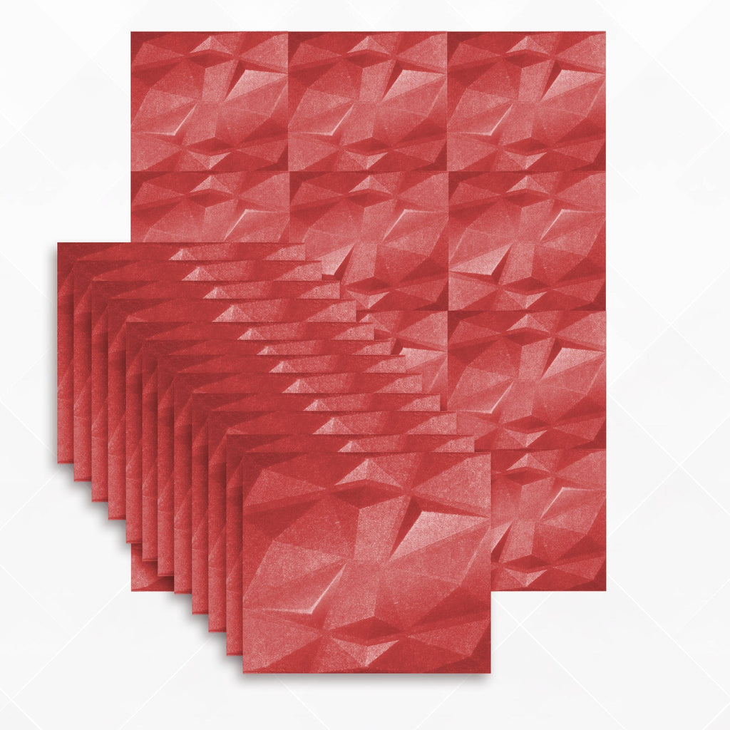Arrowzoom Dazzling Geometric 3D Diamond Polyester Felt Art Panels - KK1384 12 / Red / 30x30cm