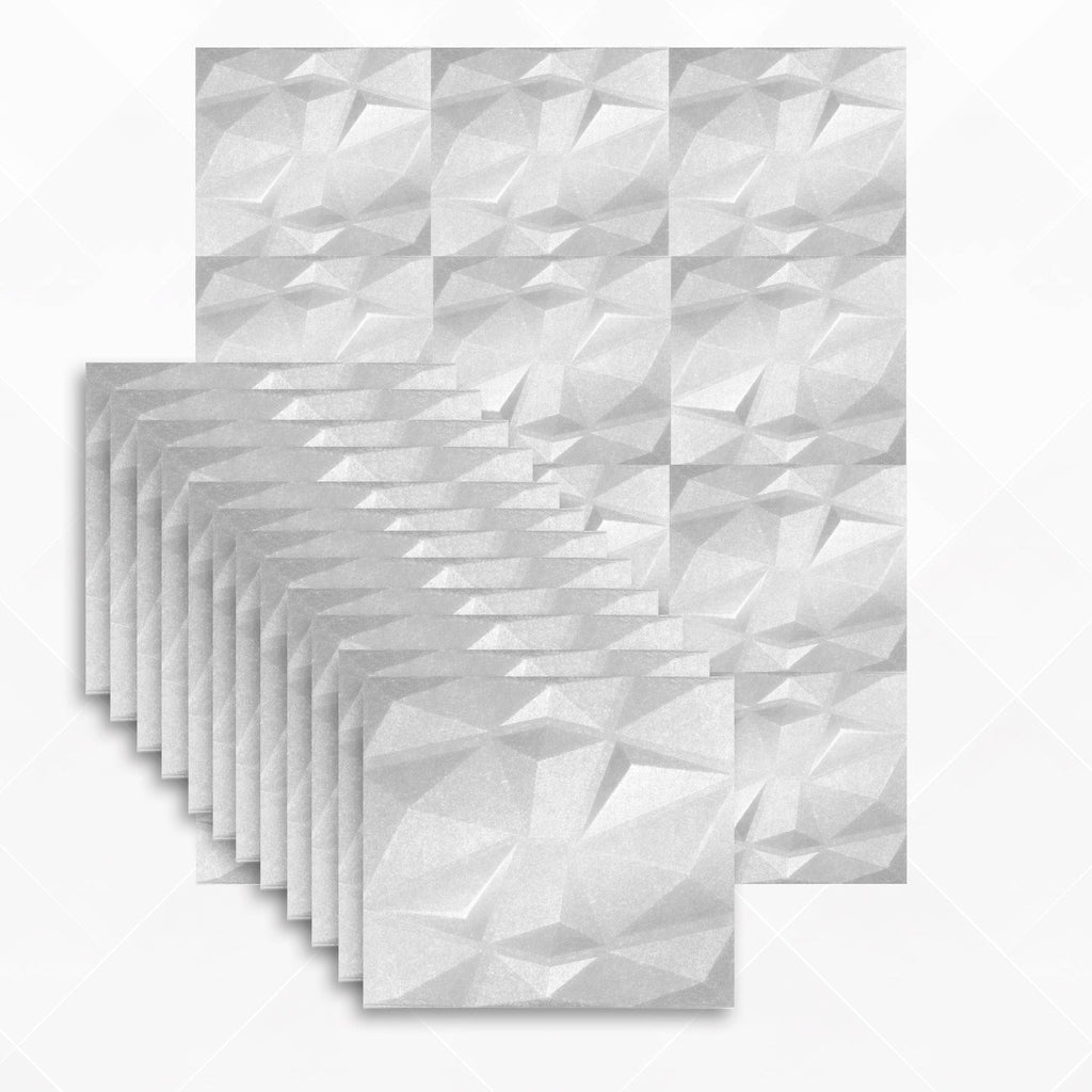 Arrowzoom Dazzling Geometric 3D Diamond Polyester Felt Art Panels - KK1384 12 / White / 30x30cm