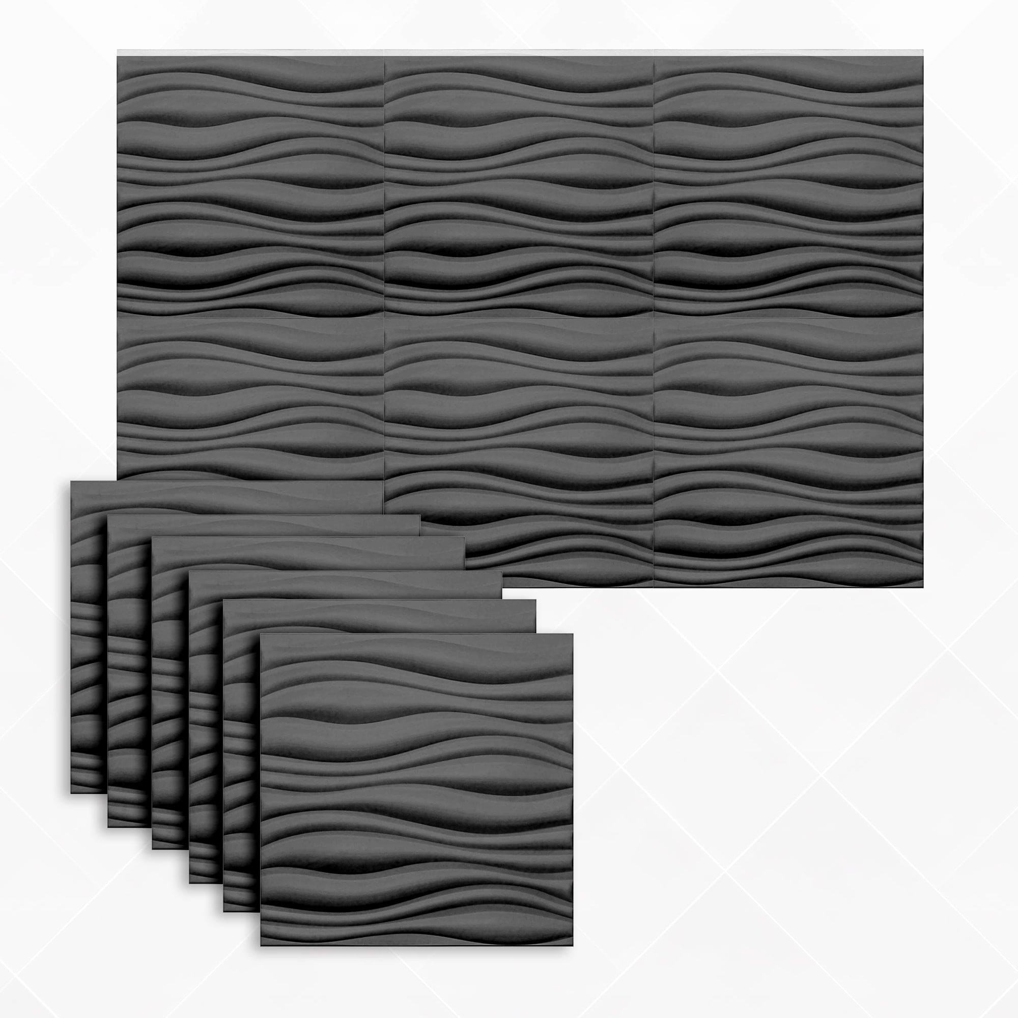 Arrowzoom Aesthetics Acoustics 3D Wave Polyester Felt Art Panels - KK1382 6 / Black / 30x30cm