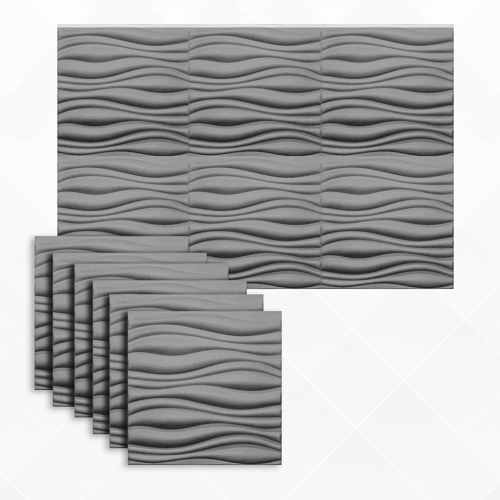Arrowzoom Aesthetics Acoustics 3D Wave Polyester Felt Art Panels - KK1382 6 / Gray / 30x30cm