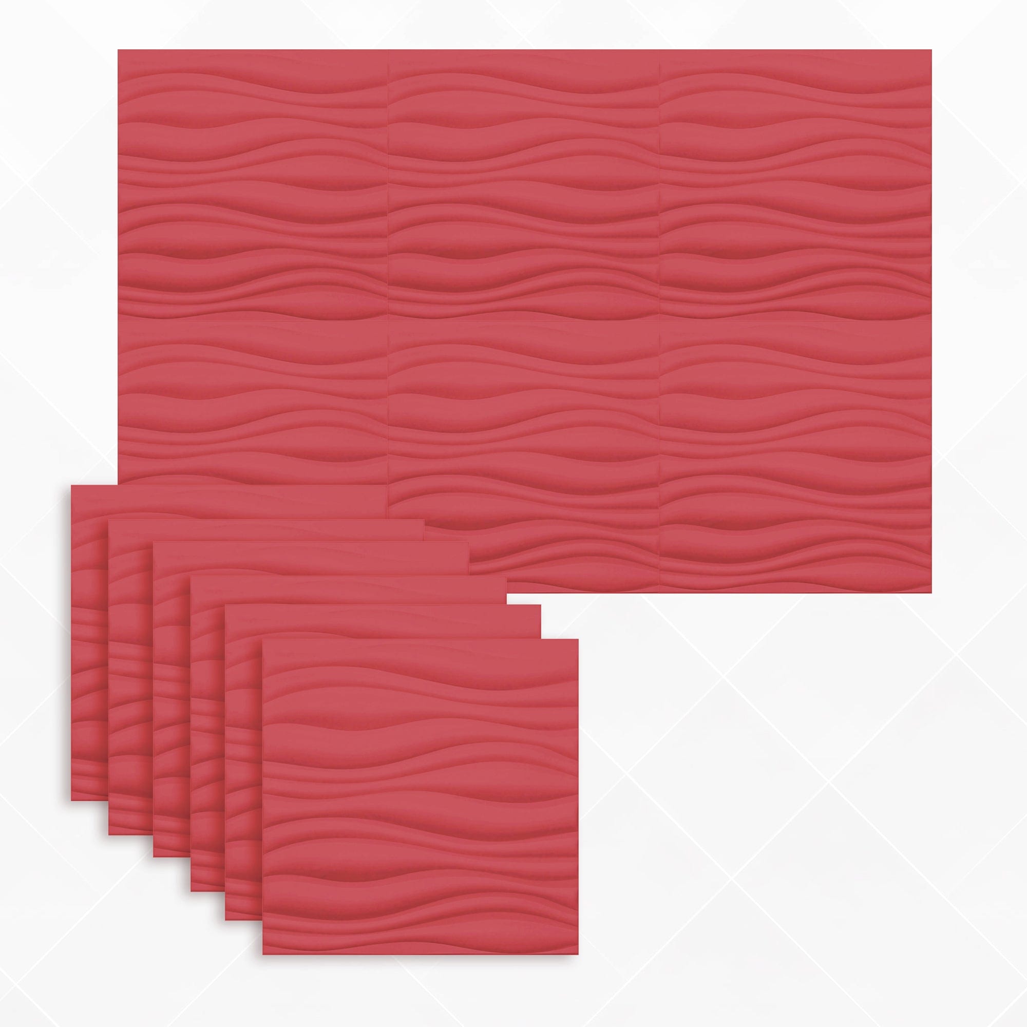 Arrowzoom Aesthetics Acoustics 3D Wave Polyester Felt Art Panels - KK1382 6 / Red / 30x30cm