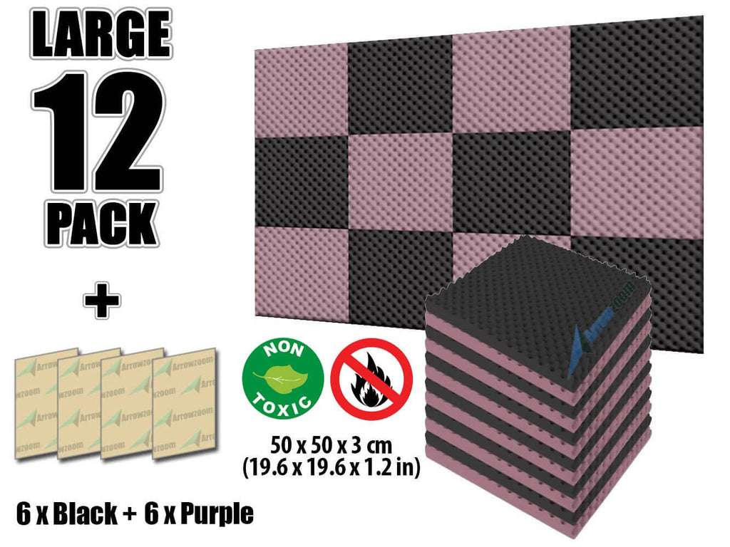 Arrowzoom Eggcrate Convoluted Series Acoustic Foam - Black x Burgundy Bundle - KK1052 - Size: 12 Pieces - 25 x 25 x 3 cm