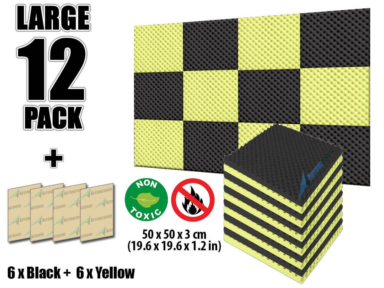 Arrowzoom Eggcrate Convoluted Series Acoustic Foam - Black x Yellow Bundle - KK1052