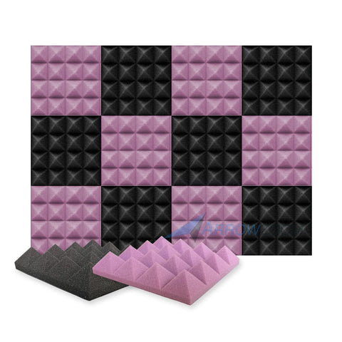 Arrowzoom Pyramid Series Acoustic Foam - Black x Burgundy Bundle - KK1034 12 Pieces - 25 x 25 x 5 cm/ 10 x 10 x 2in