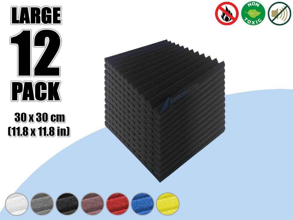 Arrowzoom Acoustic Multi Wedge Foam - Black - KK1167 - Size: 12 Pieces - 30 x 30 x 2.5 cm