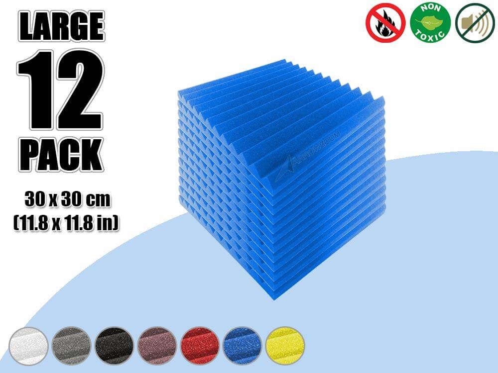 Arrowzoom Acoustic Multi Wedge Foam - Solid Colors - KK1167 12 Pieces - 30 x 30 x 2.5 cm/ 12 x 12 x 1 in / Blue