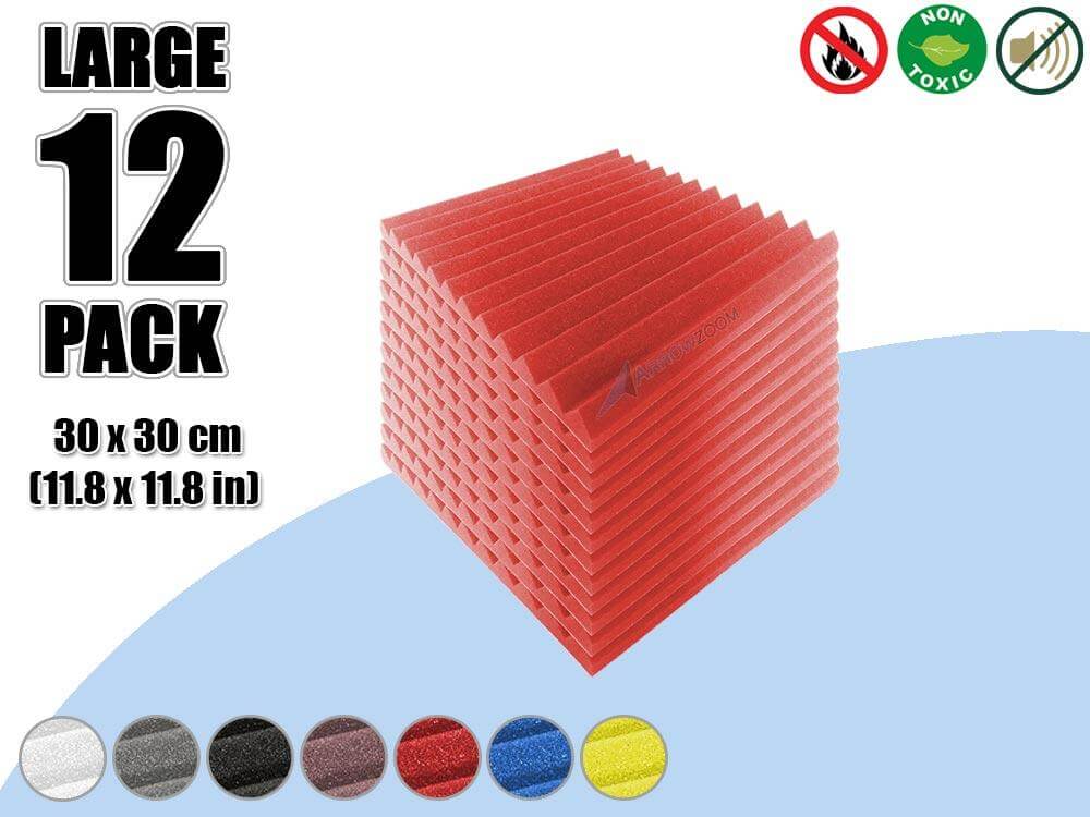 Arrowzoom Acoustic Multi Wedge Foam - Solid Colors - KK1167 12 Pieces - 30 x 30 x 2.5 cm/ 12 x 12 x 1 in / Red