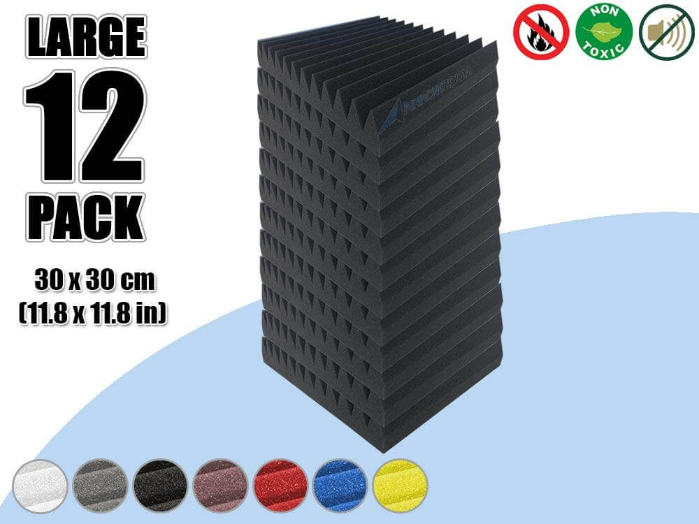 Arrowzoom Acoustic Multi Wedge Foam - Black - KK1167 - Size: 12 Pieces - 30 x 30 x 5 cm