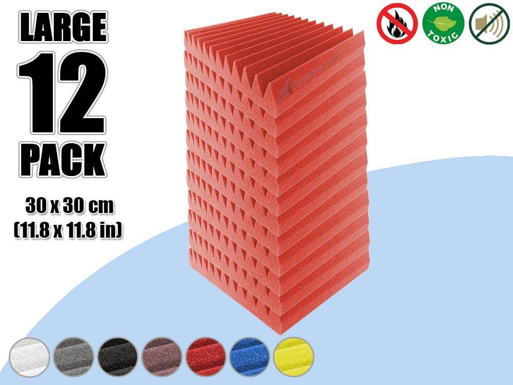Arrowzoom Acoustic Multi Wedge Foam - Solid Colors - KK1167 12 Pieces - 30 x 30 x 5 cm/ 12 x 12 x 2 in / Red
