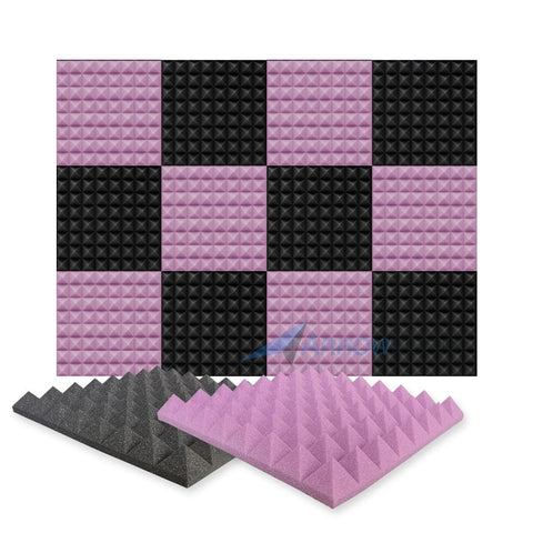 Arrowzoom Pyramid Series Acoustic Foam - Black x Burgundy Bundle - KK1034 12 Pieces - 50 x 50 x 5 cm / 20 x 20 x 2 in