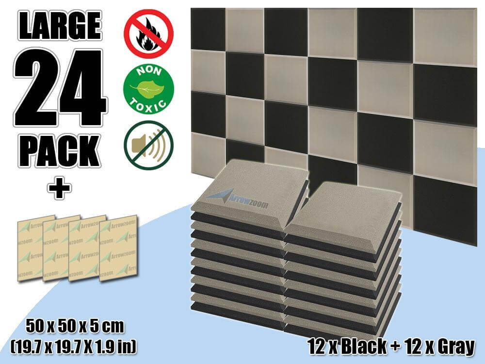 Arrowzoom Flat Bevel Tile Series Acoustic Panel - Black x Gray Bundle - KK1039 - Piece(s): 24