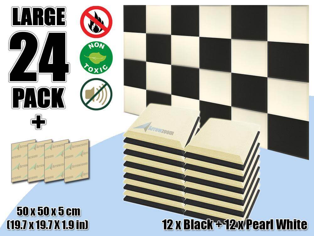 Arrowzoom Flat Bevel Tile Series Acoustic Panel - Black x Pearl White Bundle - KK1039 24