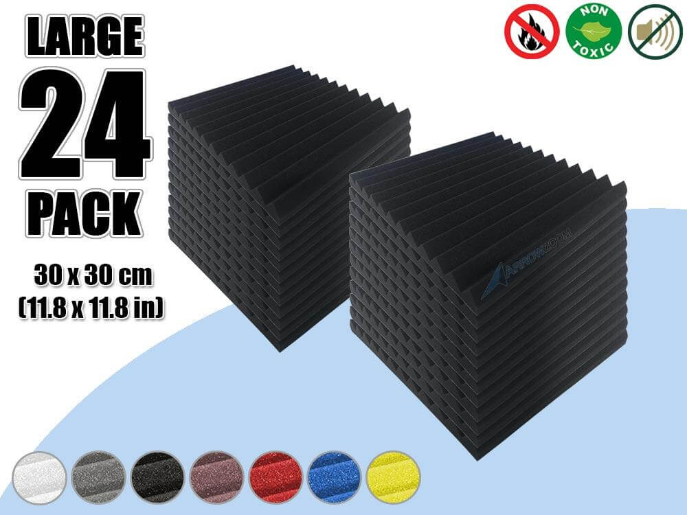 Arrowzoom Acoustic Multi Wedge Foam - Black - KK1167 - Size: 24 Pieces - 30 x 30 x 2.5 cm