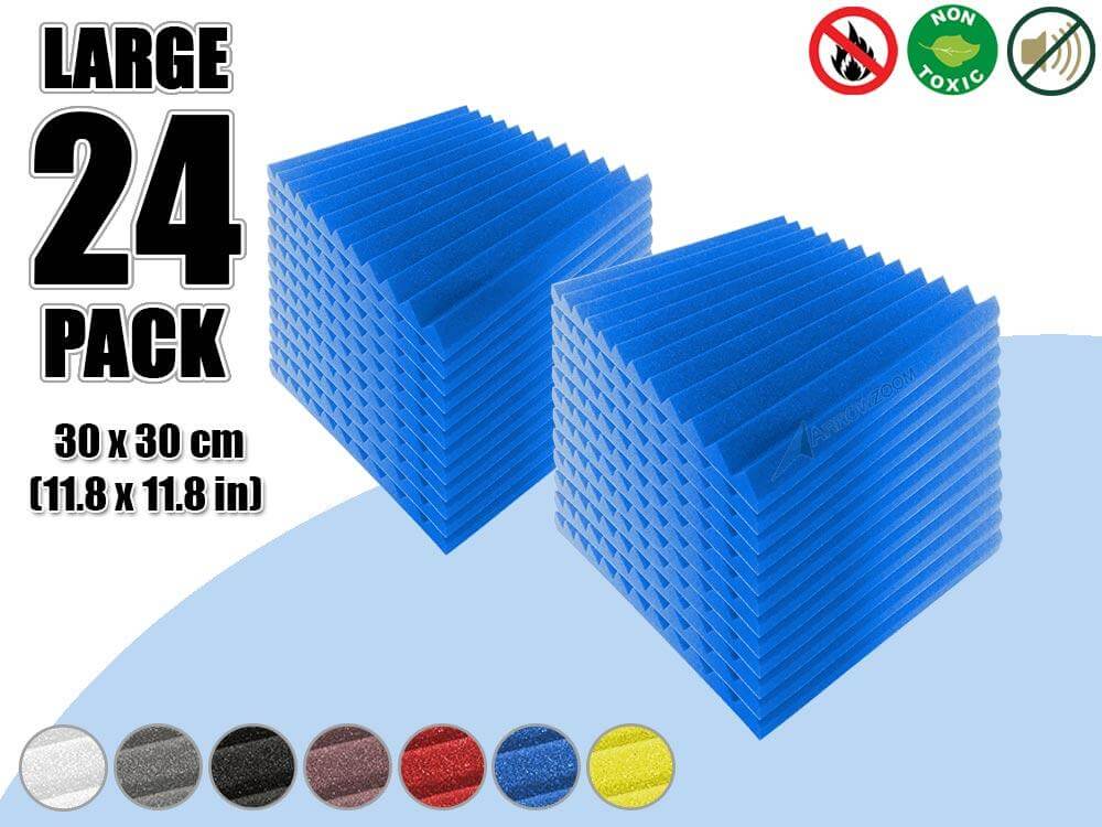 Arrowzoom Acoustic Multi Wedge Foam - Solid Colors - KK1167 24 Pieces - 30 x 30 x 2.5 cm/ 12 x 12 x 1 in / Blue