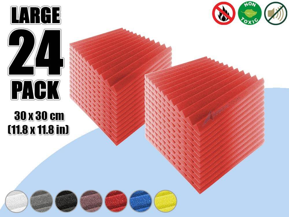 Arrowzoom Acoustic Multi Wedge Foam - Solid Colors - KK1167 24 Pieces - 30 x 30 x 2.5 cm/ 12 x 12 x 1 in / Red