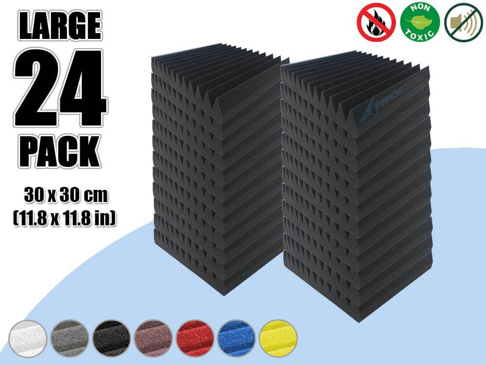 Arrowzoom Acoustic Multi Wedge Foam - Black - KK1167 - Size: 24 Pieces - 30 x 30 x 5 cm