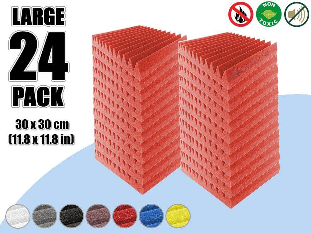 Arrowzoom Acoustic Multi Wedge Foam - Solid Colors - KK1167 24 Pieces - 30 x 30 x 5 cm/ 12 x 12 x 2 in / Red