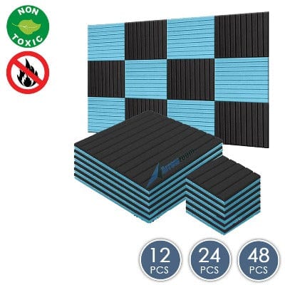 Arrowzoom Flat Wedge Series Acoustic Foam - Black x Baby Blue Bundle - KK1035 25 X 25 X 2cm (9.8 X 9.8 X 0.8 in) / 12